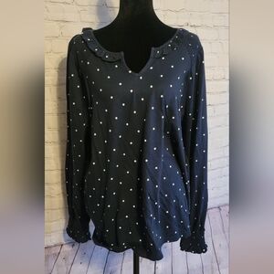 Talbots Navy Long Sleeve Top with White Dots